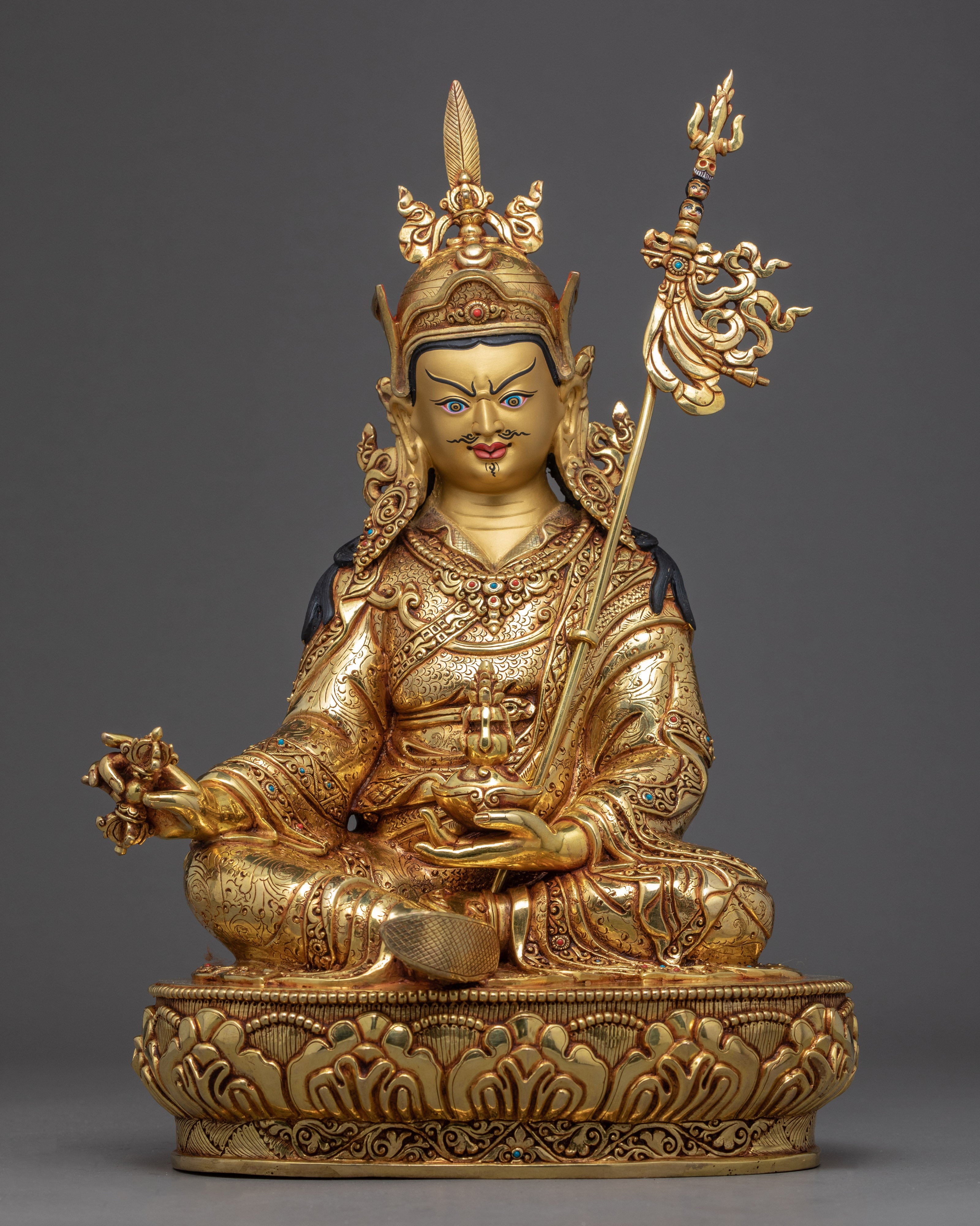 Tibetan Guru Rinpoche | Gold Plated Himalayan Statue