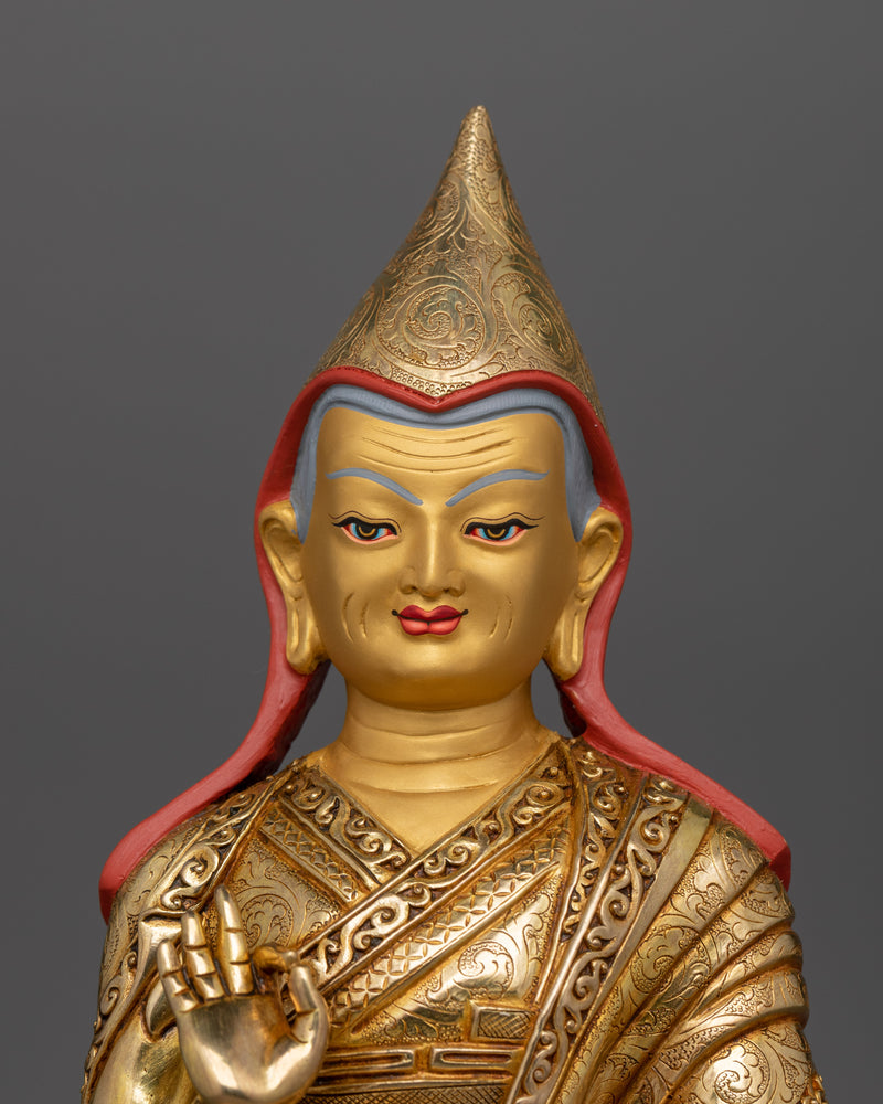 Exquisite Tsongkhapa Statue Set | Handcrafted 24K Gold Gilded Masterpieces