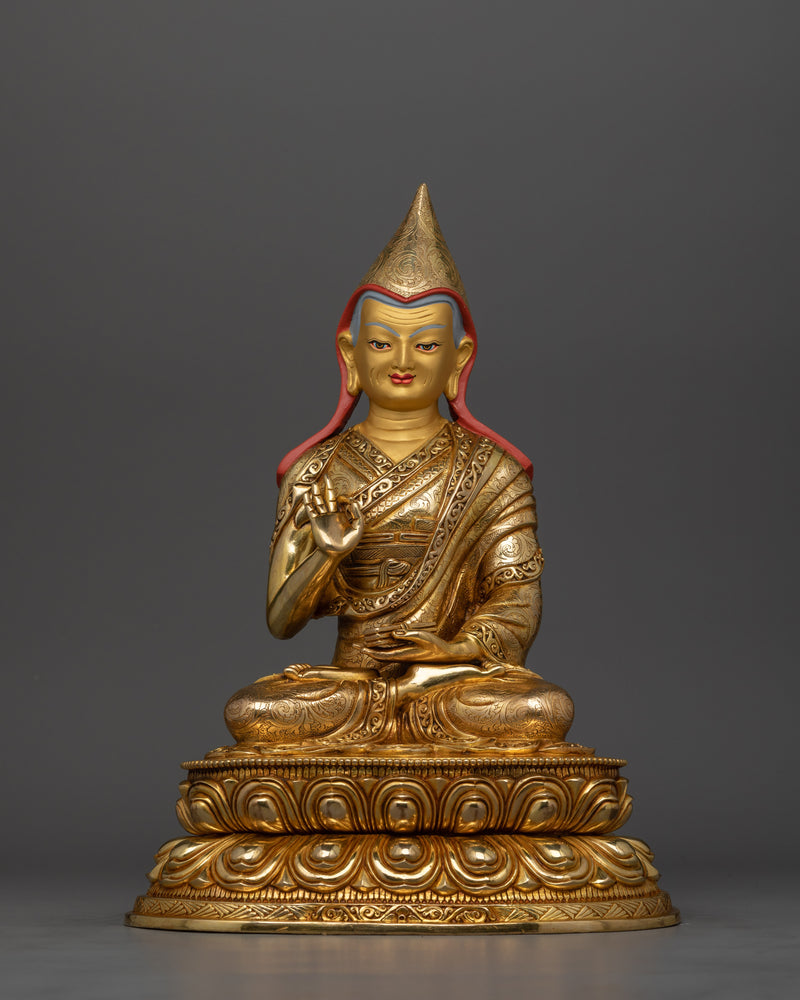 Exquisite Tsongkhapa Statue Set | Handcrafted 24K Gold Gilded Masterpieces