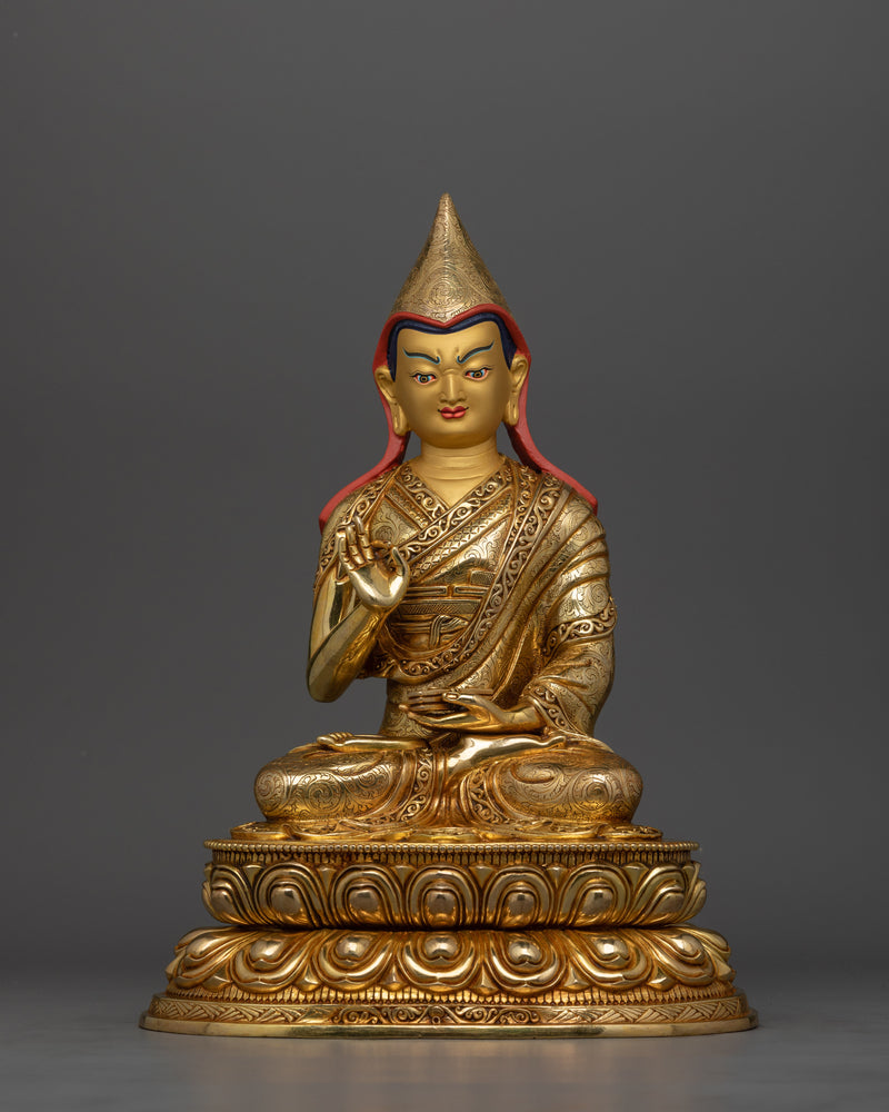 Exquisite Tsongkhapa Statue Set | Handcrafted 24K Gold Gilded Masterpieces