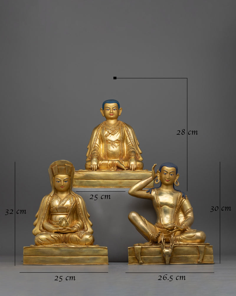 Three Kagyu Masters | Handcrafted Gold Gilded Statue Set