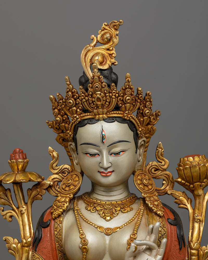 Tibetan White Tara Goddess Art | Seven Eyes Deity of Tranquil Healing Energy