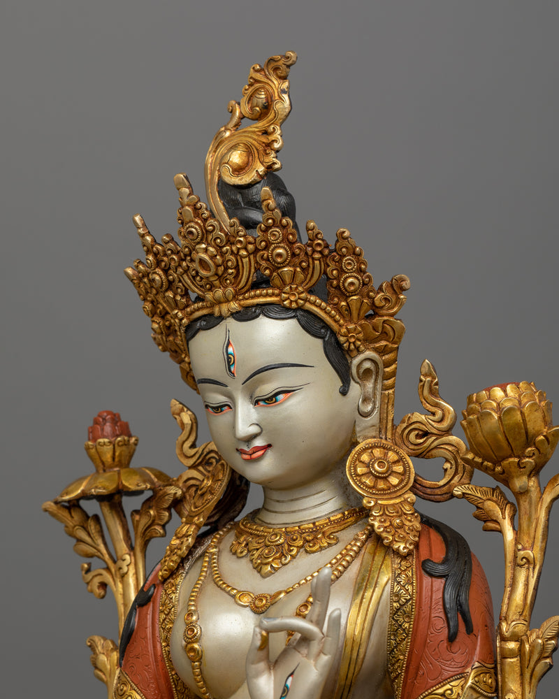 Tibetan White Tara Goddess Art | Seven Eyes Deity of Tranquil Healing Energy