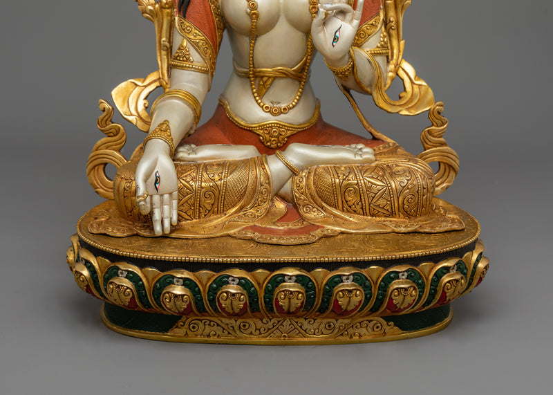 Tibetan White Tara Goddess Art | Seven Eyes Deity of Tranquil Healing Energy