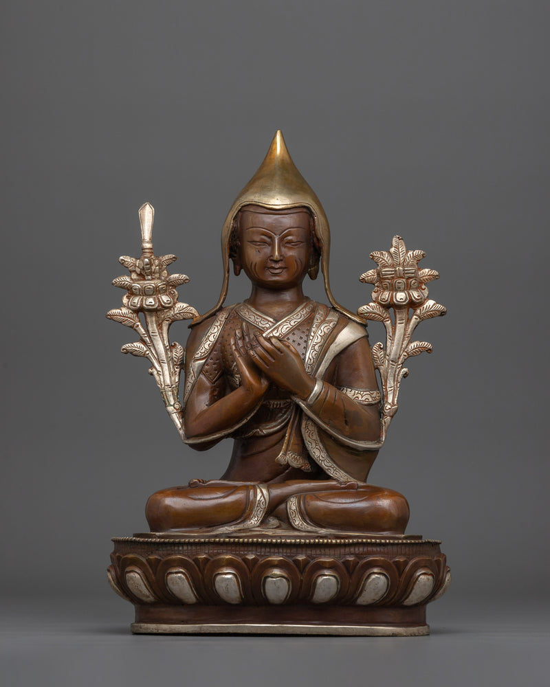 Tibetan Art Tsongkhapa and Disciples Statue Set | Hand-crafted Buddhist Master Sculpture