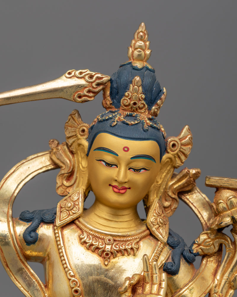 Handcrafted Manjushri Sculpture for Altar | Bodhisattva of Enlightened Wisdom