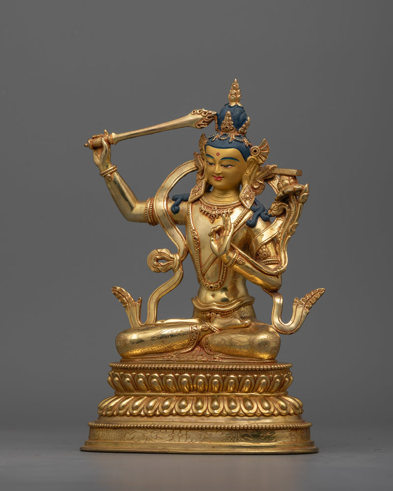 Handcrafted Manjushri Sculpture for Altar | Bodhisattva of Enlightened Wisdom