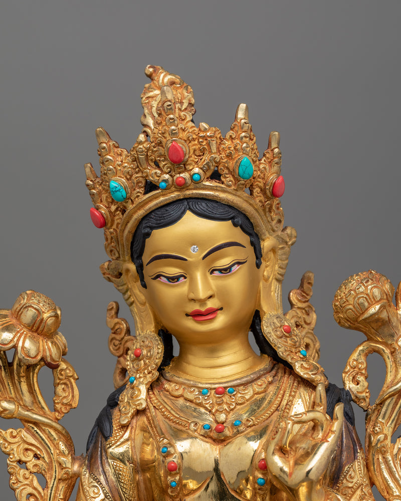 Compassionate Buddhist Green Tara Figurine | Tibetan Goddess Spiritual Home Decor