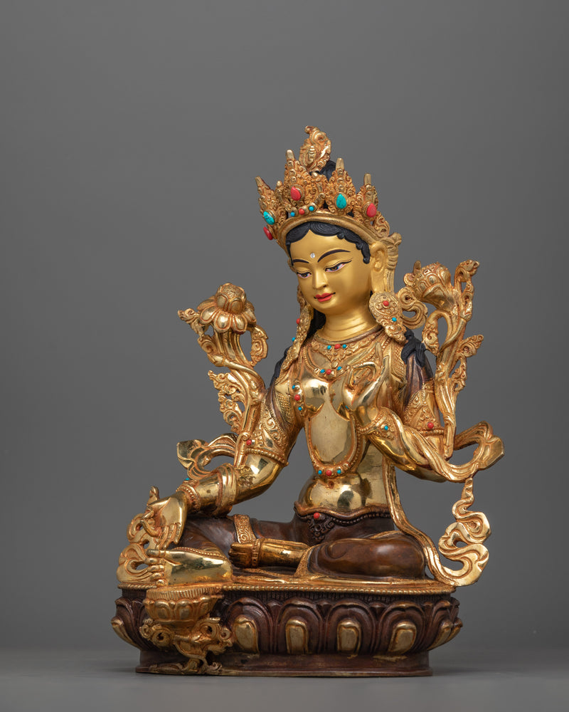 Compassionate Buddhist Green Tara Figurine | Tibetan Goddess Spiritual Home Decor