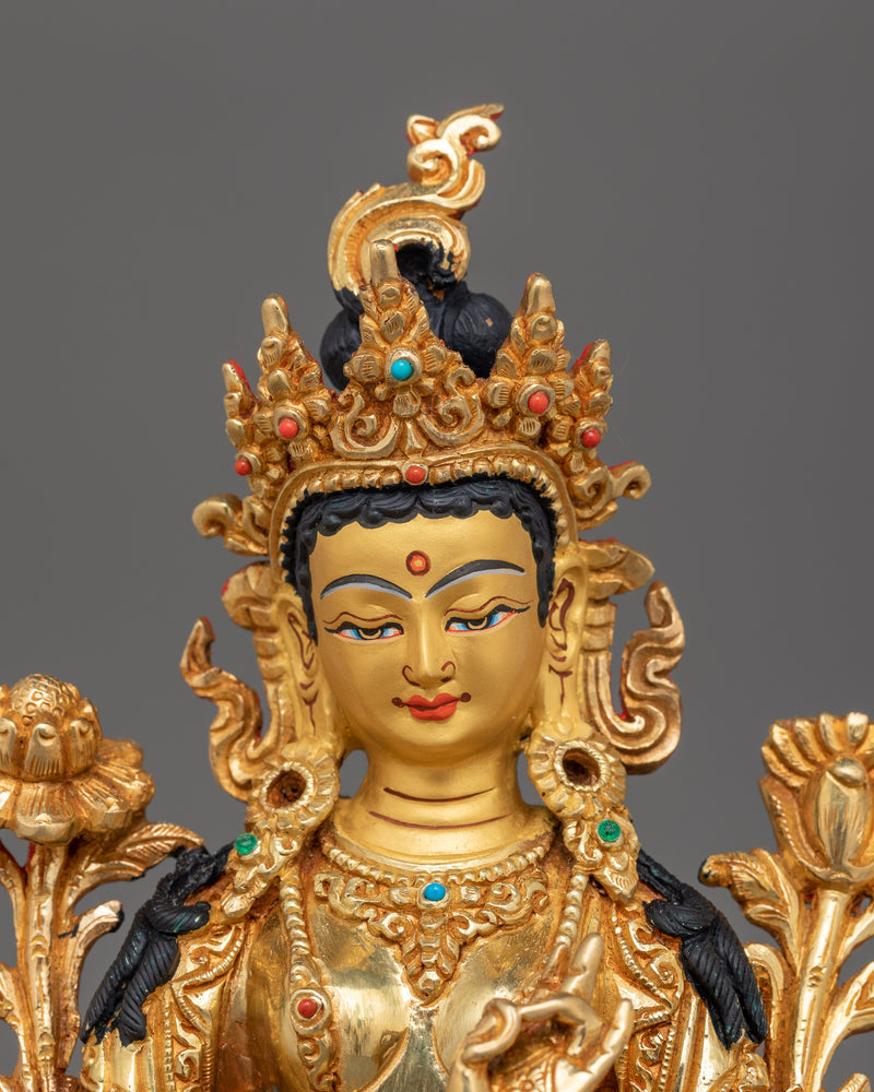 Handcrafted Statue Green Tara For Meditation | Feminine Buddhist Sculpture