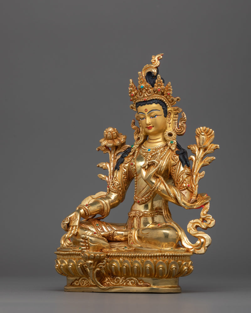 Handcrafted Statue Green Tara For Meditation | Feminine Buddhist Sculpture