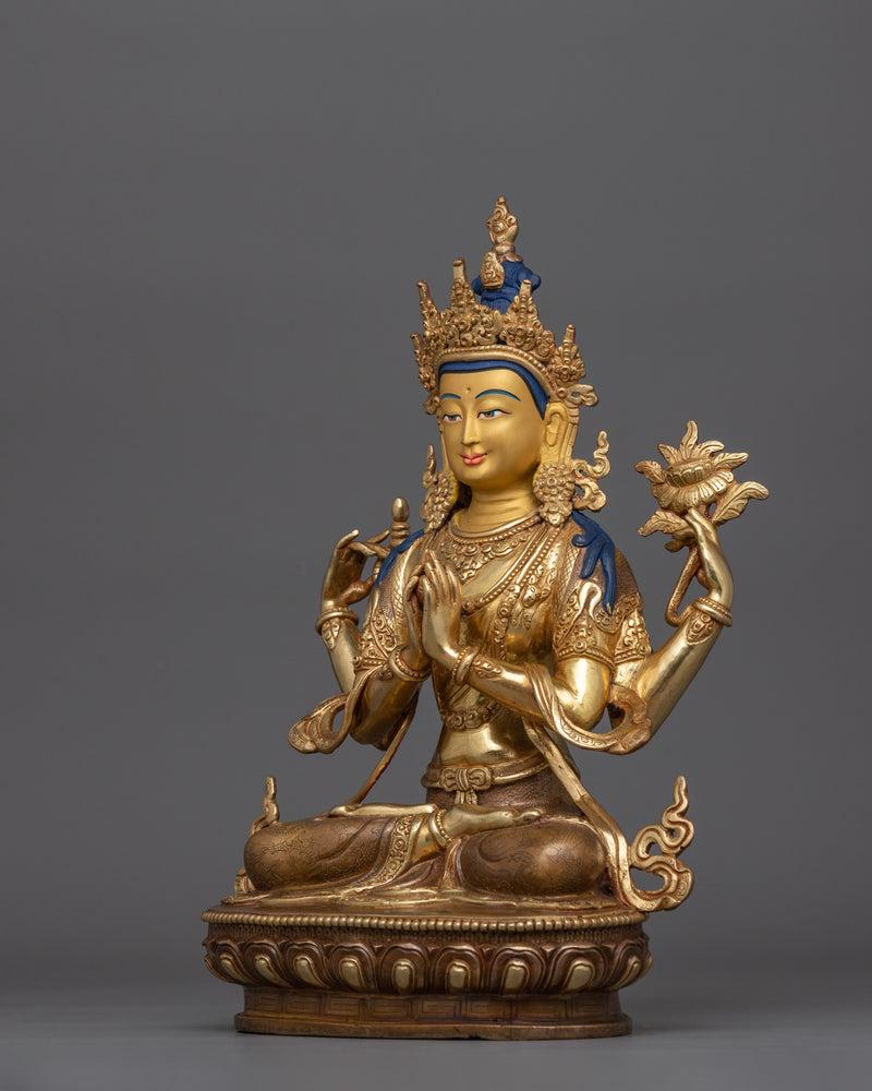 Four-Armed Chenrezig Buddha Statue | Embodiment of Infinite Compassion