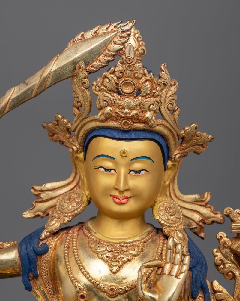 24K Gold Gilded Deity of Knowledge Manjushri | The Embodiment of Wisdom