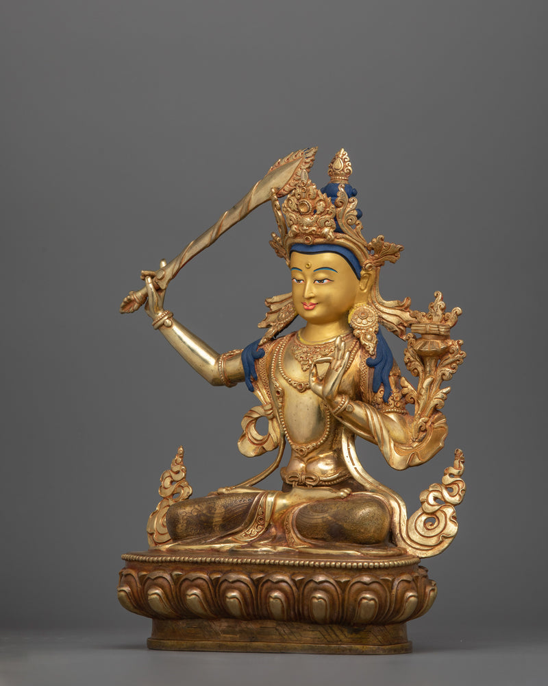 24K Gold Gilded Deity of Knowledge Manjushri | The Embodiment of Wisdom