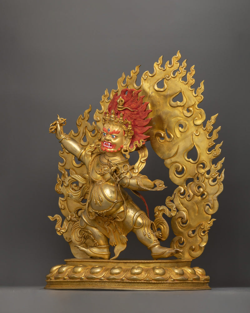 24K Gold Dharma Protector Wrathful Vajrapani | Guardian of Wisdom Sacred Figurine