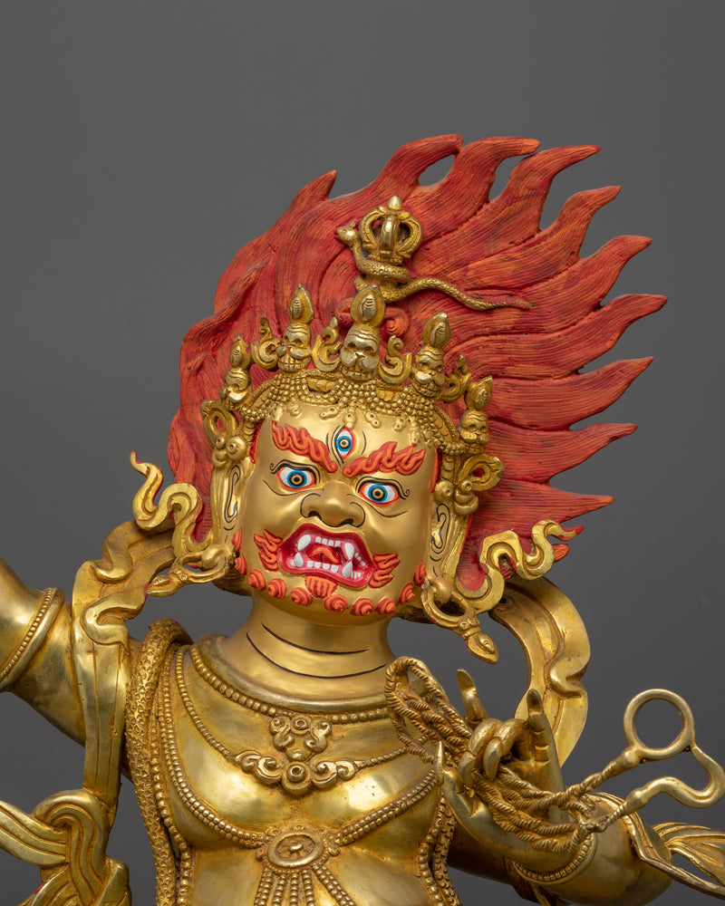 24K Gold Dharma Protector Wrathful Vajrapani | Guardian of Wisdom Sacred Figurine