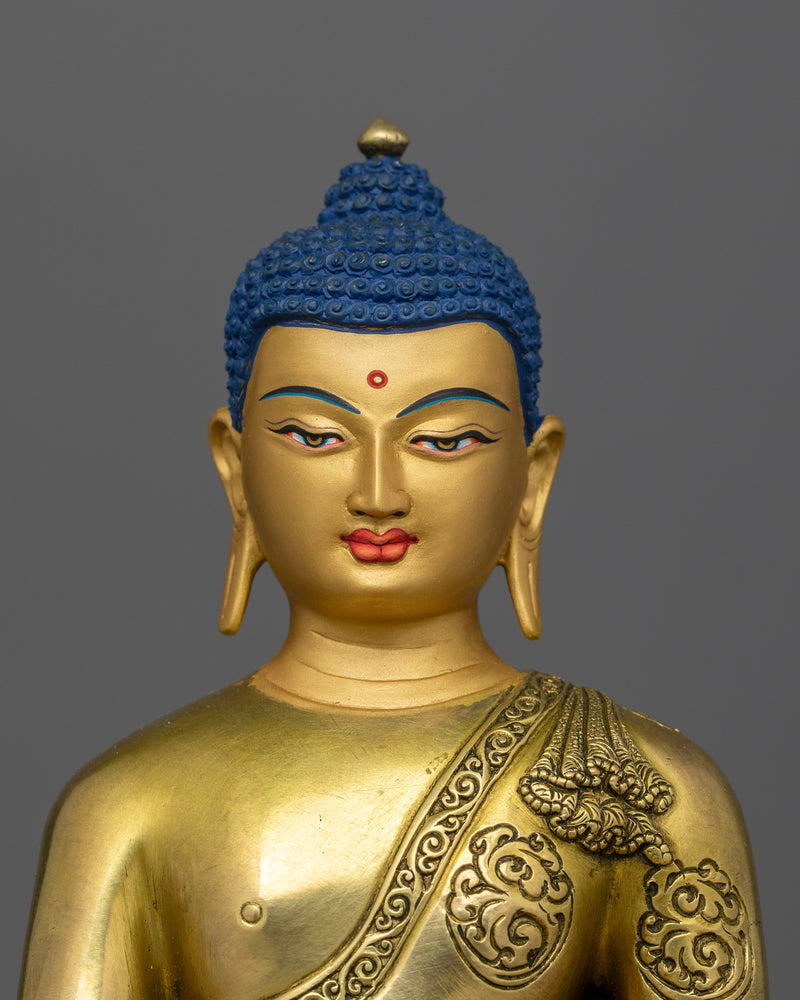 Handcarved Enlightened Shakyamuni Buddha in Throne | 24K Gold Gilded Statue