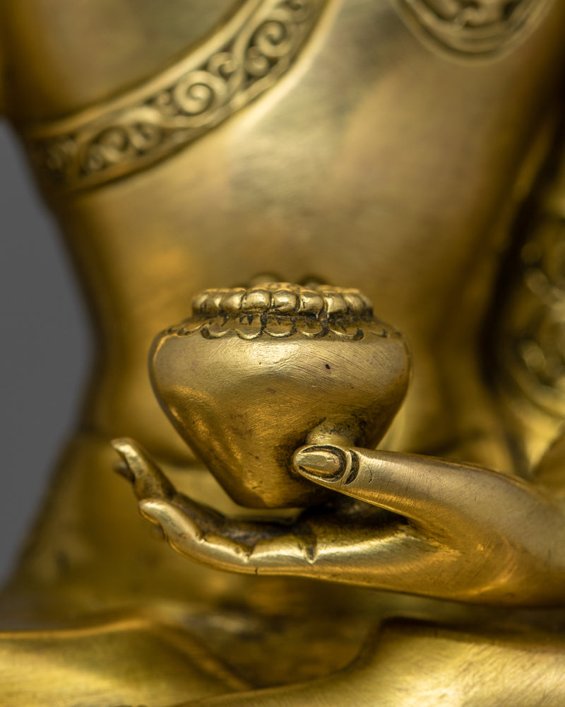 Handcarved Enlightened Shakyamuni Buddha in Throne | 24K Gold Gilded Statue