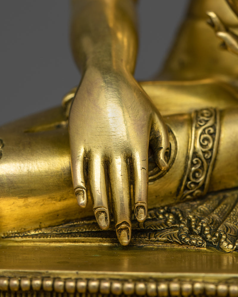 Handcarved Enlightened Shakyamuni Buddha in Throne | 24K Gold Gilded Statue