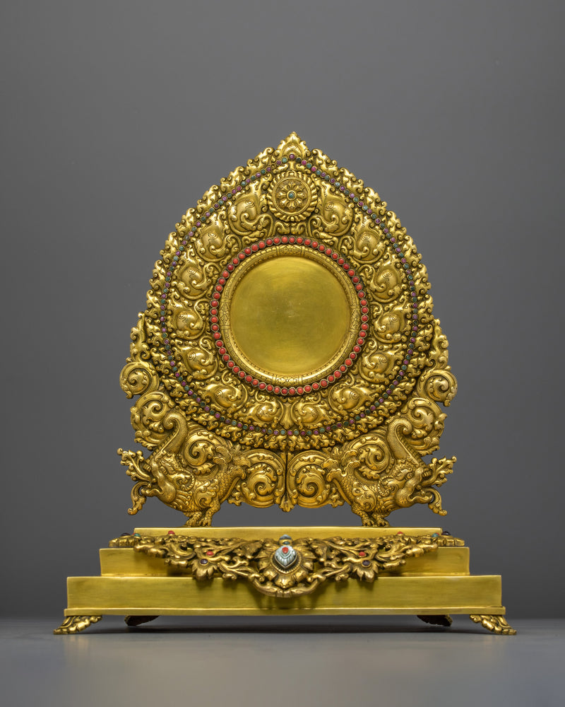 Handcarved Enlightened Shakyamuni Buddha in Throne | 24K Gold Gilded Statue