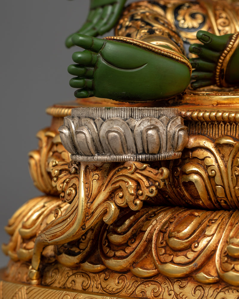 Elegant Green Tara Buddha Artwork | Handcrafted 24K Gold Gilded Statue