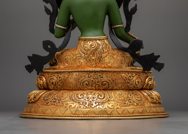 Elegant Green Tara Buddha Artwork | Handcrafted 24K Gold Gilded Statue