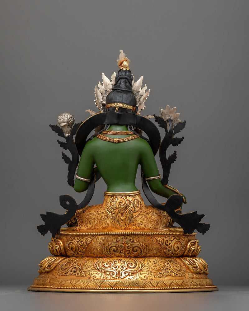 Elegant Green Tara Buddha Artwork | Handcrafted 24K Gold Gilded Statue