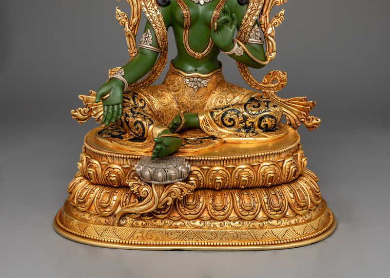 Elegant Green Tara Buddha Artwork | Handcrafted 24K Gold Gilded Statue