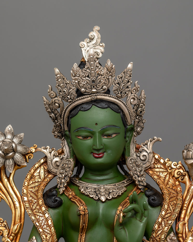 Elegant Green Tara Buddha Artwork | Handcrafted 24K Gold Gilded Statue