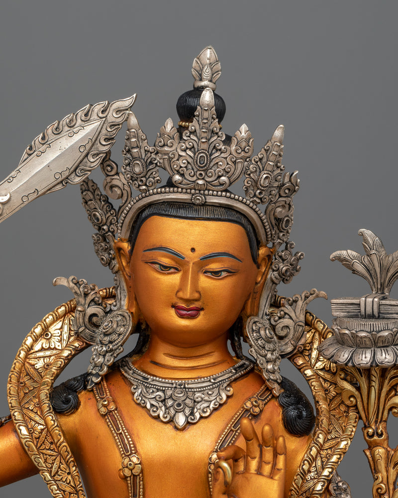 Manjushri Buddha of Knowledge Figurine | Handcrafted 24K Gold Gilded Statue