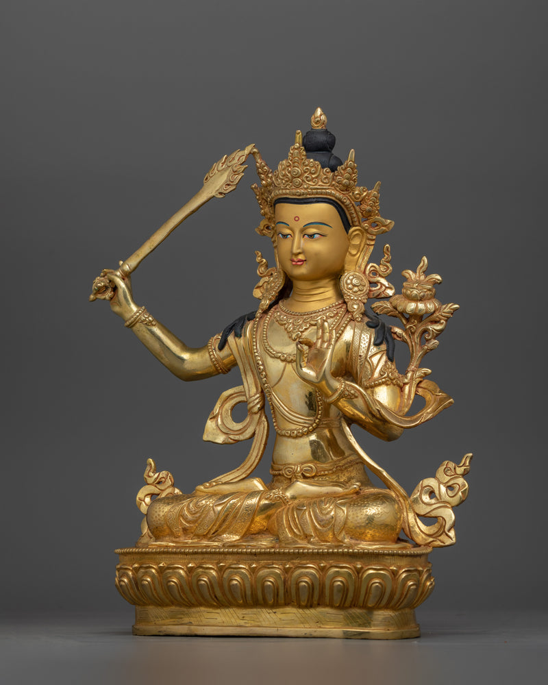 Enlightened Protector Manjushri Deity of Wisdom Figurine | Sacred Buddhist Icon of Insight