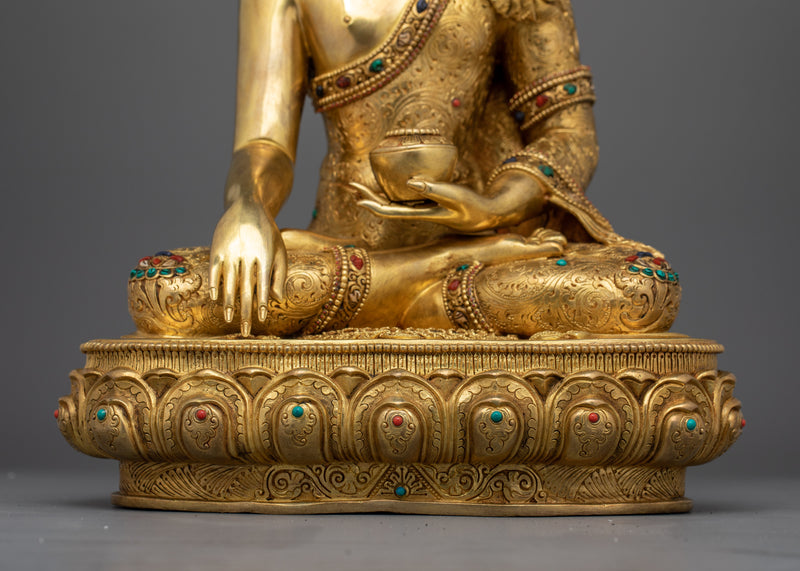 Shakyamuni Buddha Founder of Buddhism Sculpture | 24K Gold Gilded Sacred Figurine