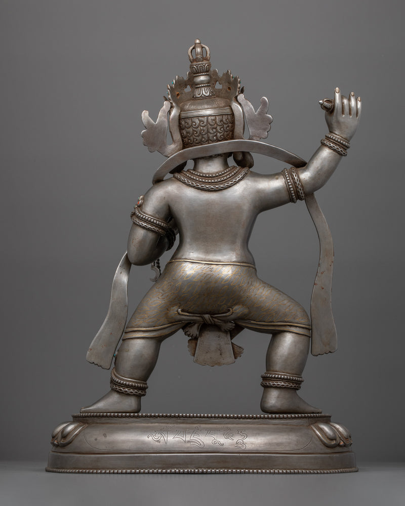 The Fierce Buddhist Protector Vajrapani Figurine | Handcrafted Gemstone Adorned Iron Art