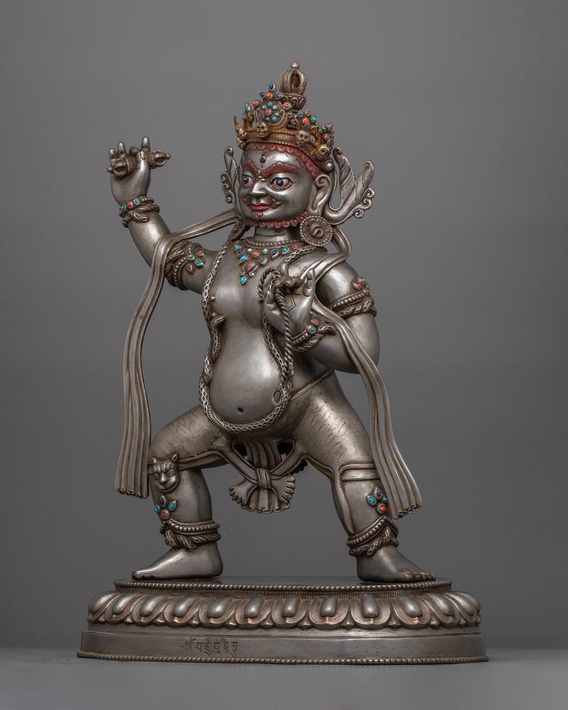 The Fierce Buddhist Protector Vajrapani Figurine | Handcrafted Gemstone Adorned Iron Art