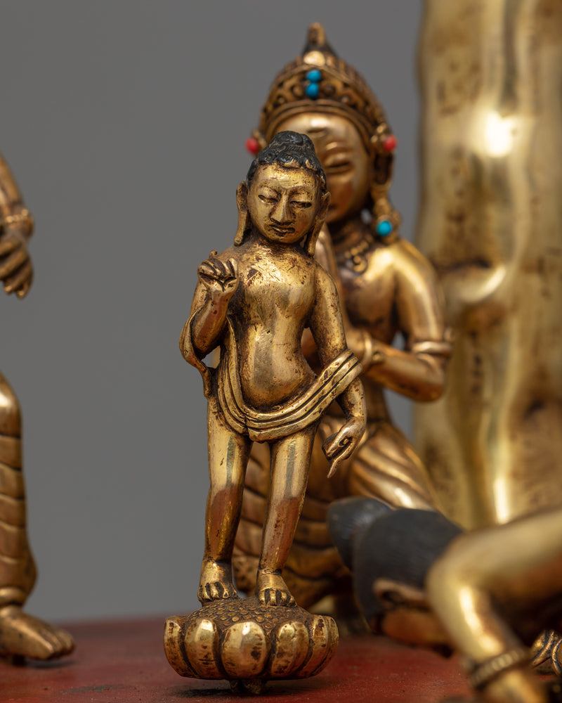 Birth of Gautam Buddha Figurine 24K Gold Gilded Artwork | A Sacred Representation of Enlightenment