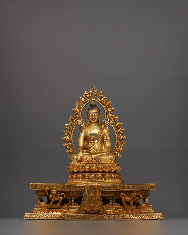 Enlighten Guru Shakyamuni Buddha with Halo and Throne | Statue for Enlightenment and Meditation