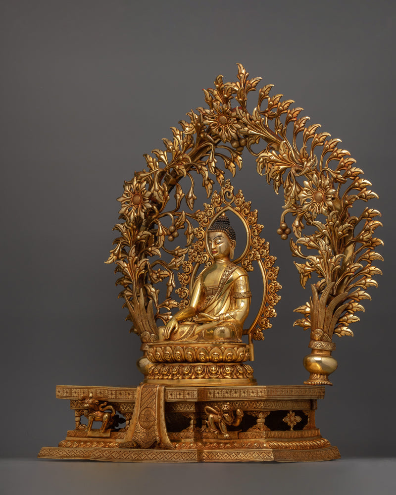 Enlighten Guru Shakyamuni Buddha with Halo and Throne | Statue for Enlightenment and Meditation