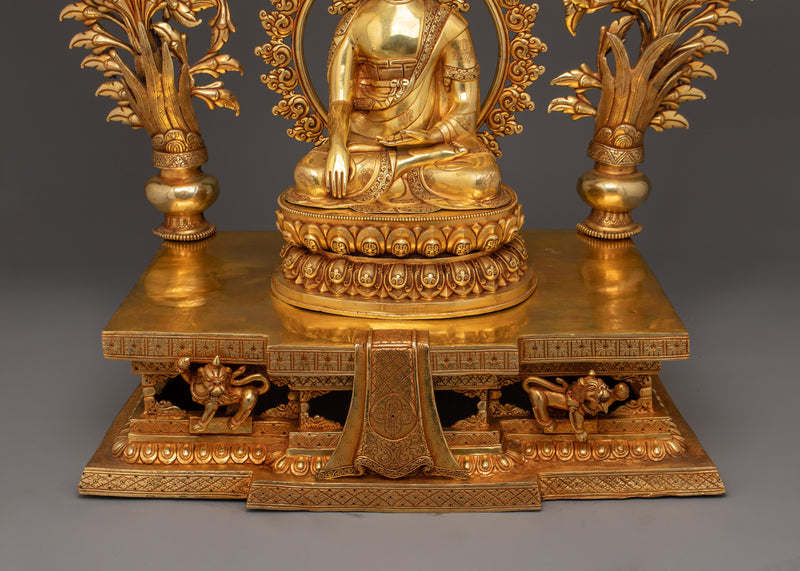 Enlighten Guru Shakyamuni Buddha with Halo and Throne | Statue for Enlightenment and Meditation