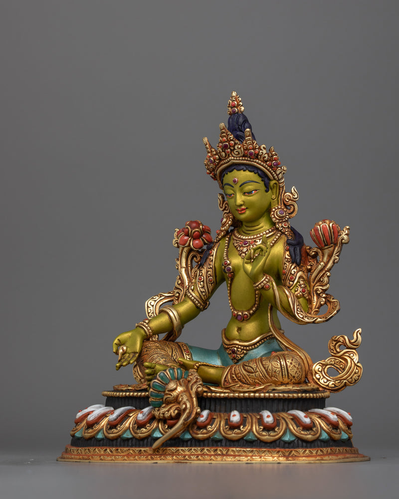 Feminine Bodhisattva Green Tara Figurine | Compassion and Protection Deity