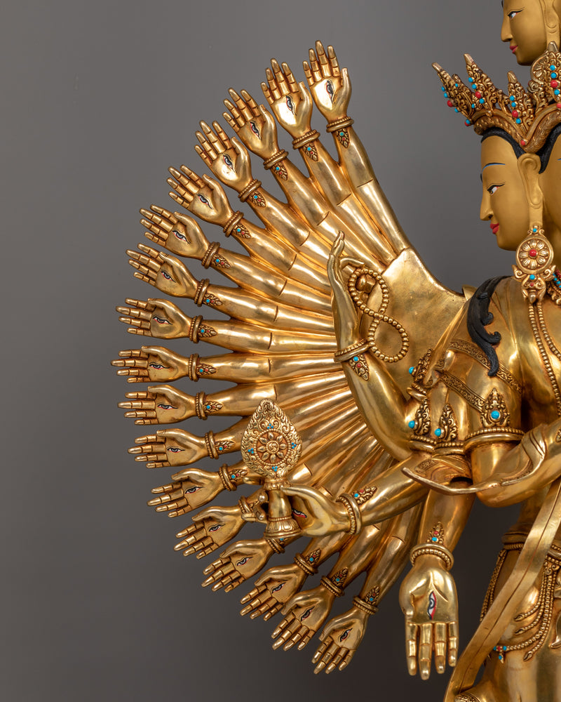 1000-Armed Chenresig Statue with Wish Fulfilling Jewel | A Majestic Compassionate Buddha