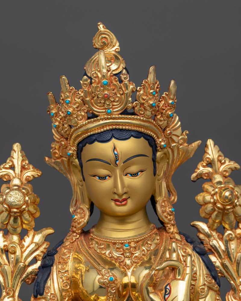 White Tara Goddess of Health and Protection Statue | Himalayan Buddhism Traditional Artwork