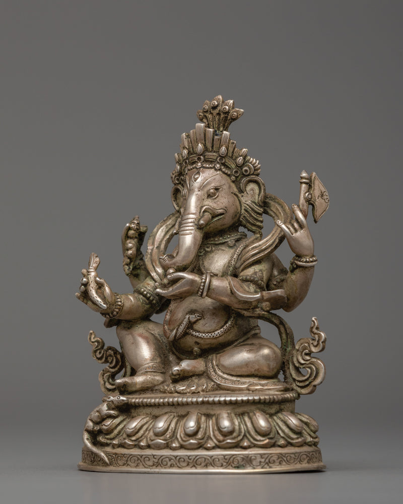 Handcarved with Sterling Silver Lord Ganesh Sculpture | Hindu Spiritual Art and Crafts