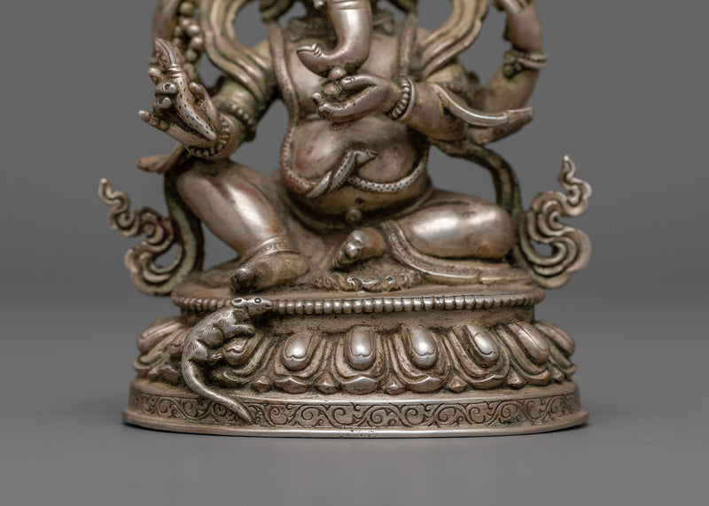 Handcarved with Sterling Silver Lord Ganesh Sculpture | Hindu Spiritual Art and Crafts