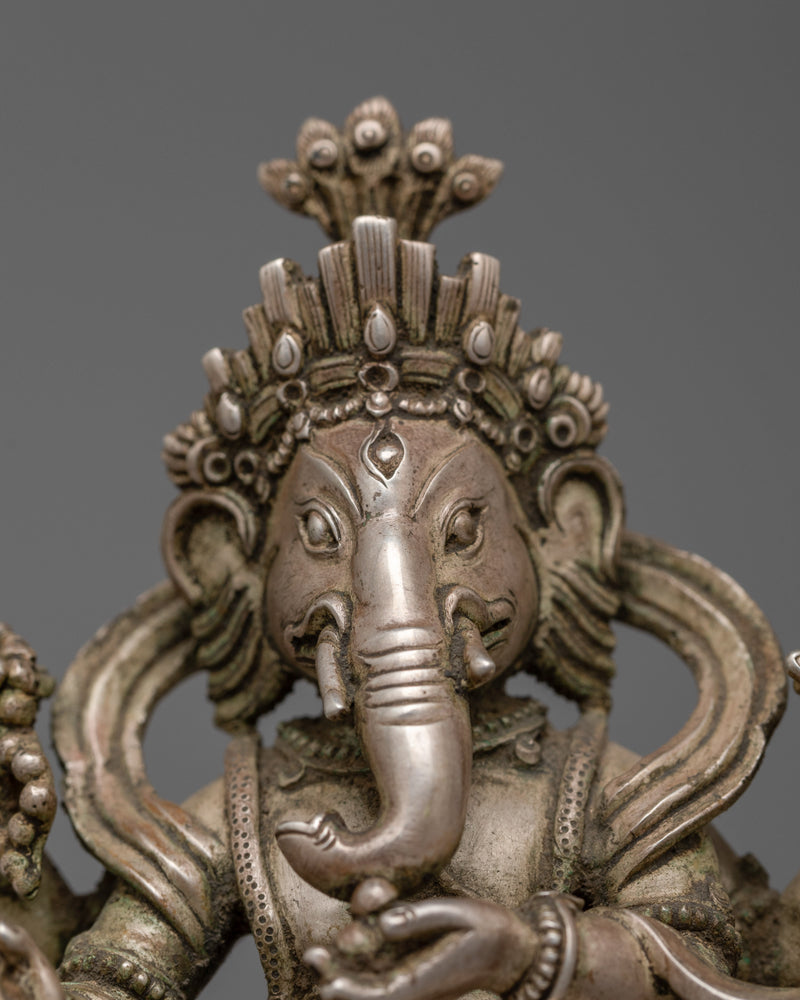 Handcarved with Sterling Silver Lord Ganesh Sculpture | Hindu Spiritual Art and Crafts