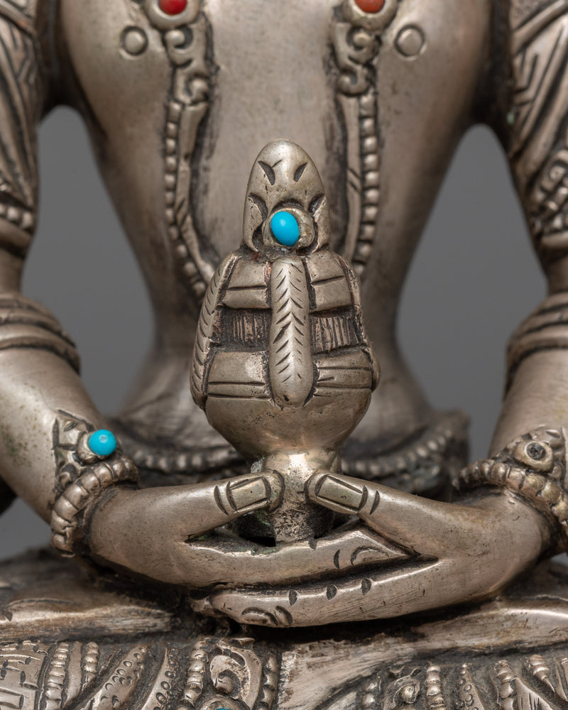 Sterling Silver Amitayus Long Life Buddha Figurine | Traditional Nepali Artwork