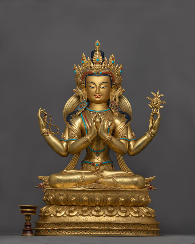 Mindfulness Compassionate Deity Avalokiteshvara Statue | Four-Armed Chenrezig