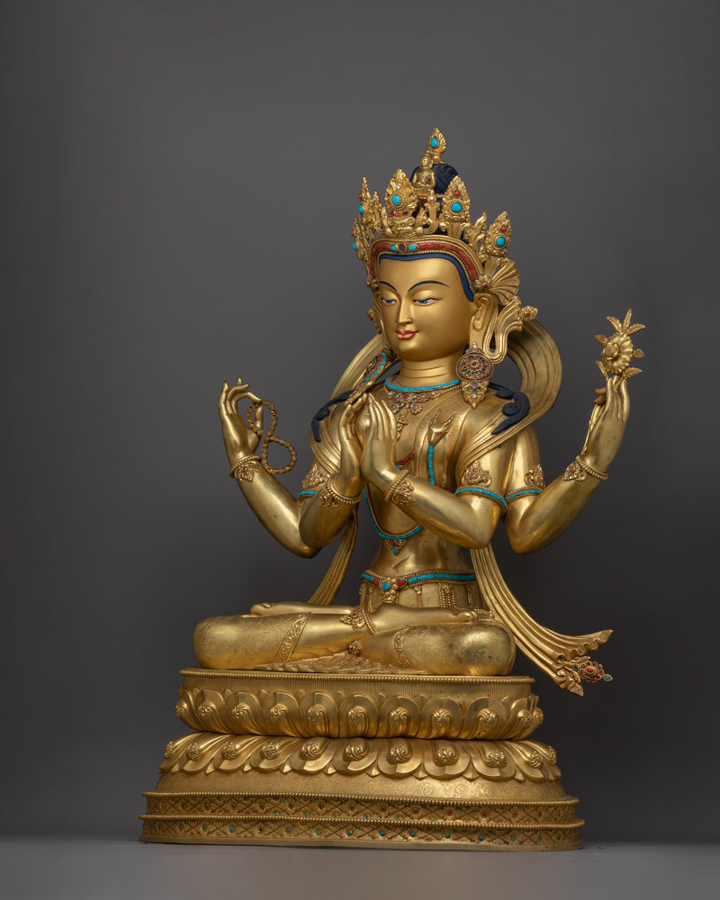 Mindfulness Compassionate Deity Avalokiteshvara Statue | Four-Armed Chenrezig