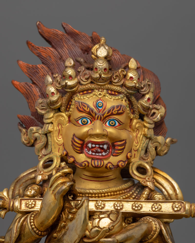 24K Gold Gilded Wrathful Protector Shakya Mahakala | Tibetan Buddhism Deity