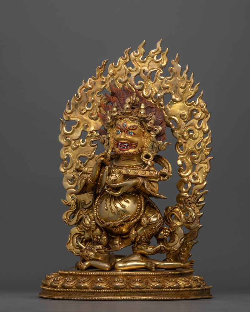 24K Gold Gilded Wrathful Protector Shakya Mahakala | Tibetan Buddhism Deity