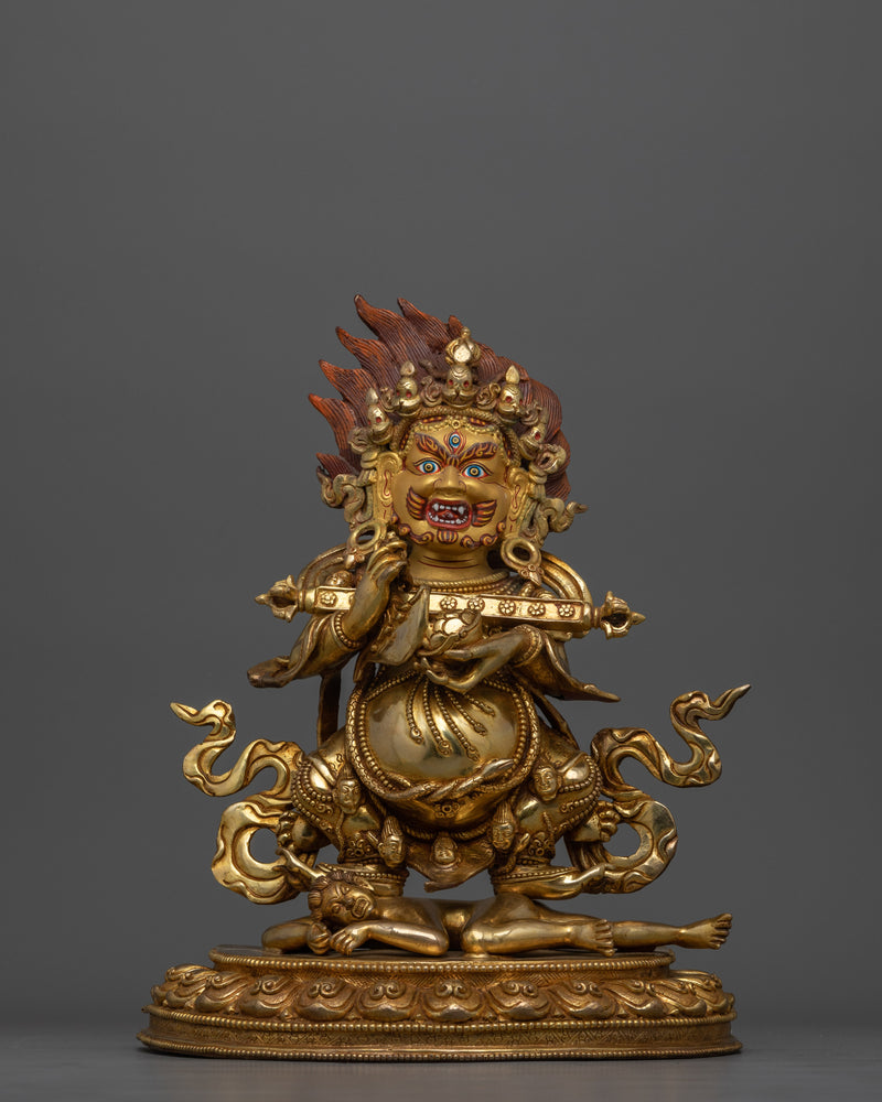 24K Gold Gilded Wrathful Protector Shakya Mahakala | Tibetan Buddhism Deity